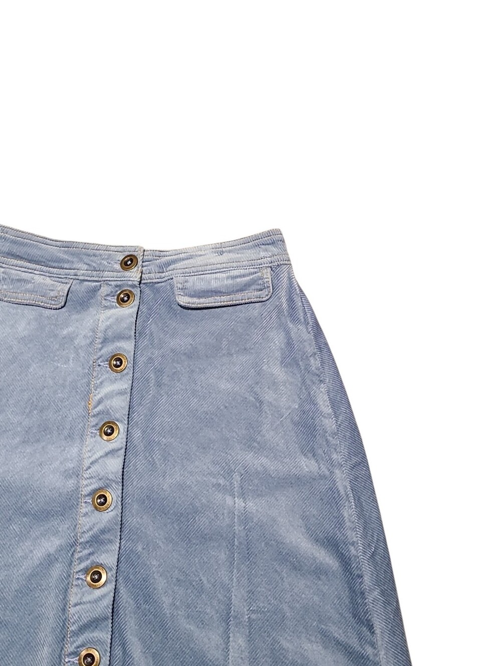 Anthropologie Light Sky Blue Corduroy Button-Front A-line Midi Skirt Womens 2 - Picture 5 of 11